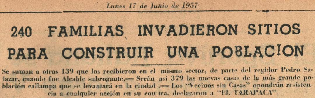 Titular-Diario-El-Tarapacá-sobre-la-Toma-de-la-Caupolicán,-1957.
